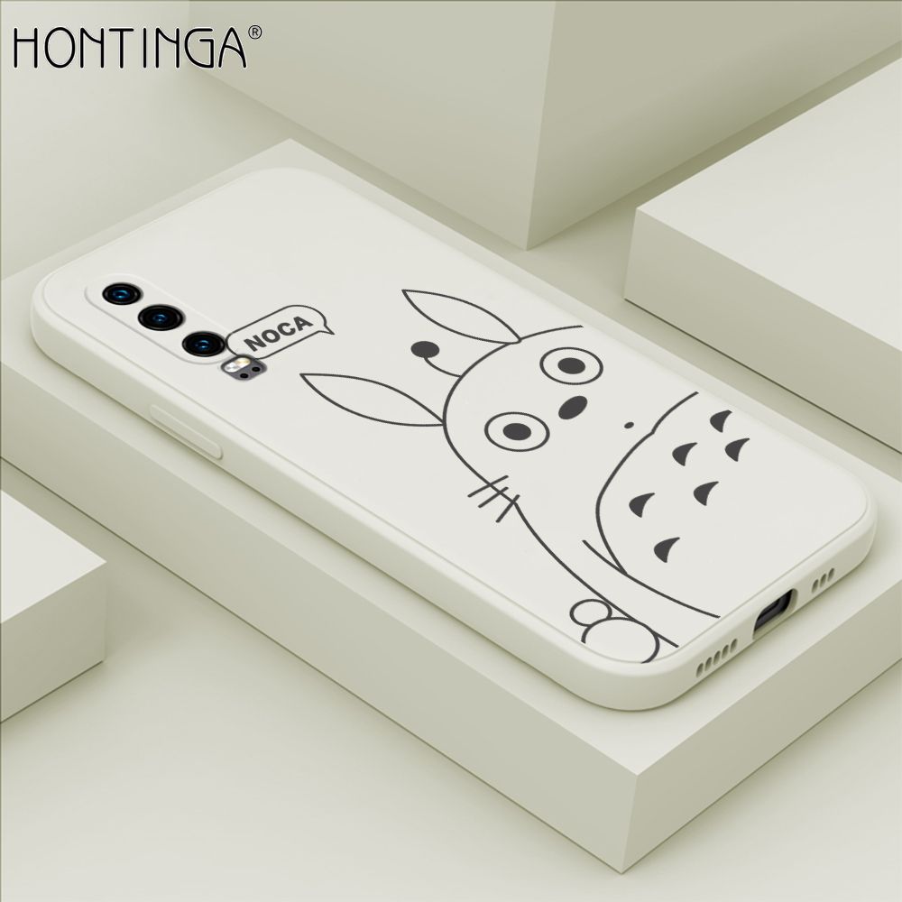 Hontinga for Huawei P30 Case Cartoon Cute Totoro Pattern Back Cover Soft Square Edge Liquid Silicone Phone Cases