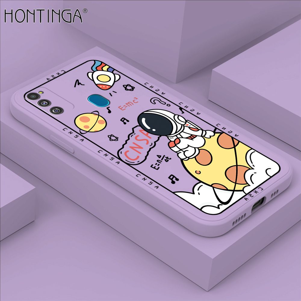 Hontinga for Samsung Galaxy M21 M30S Case Cartoon Astronauts Phone Case Phone Case Soft Square Edge Silicone Cases Full Lens Cover Shockproof Protection Cover