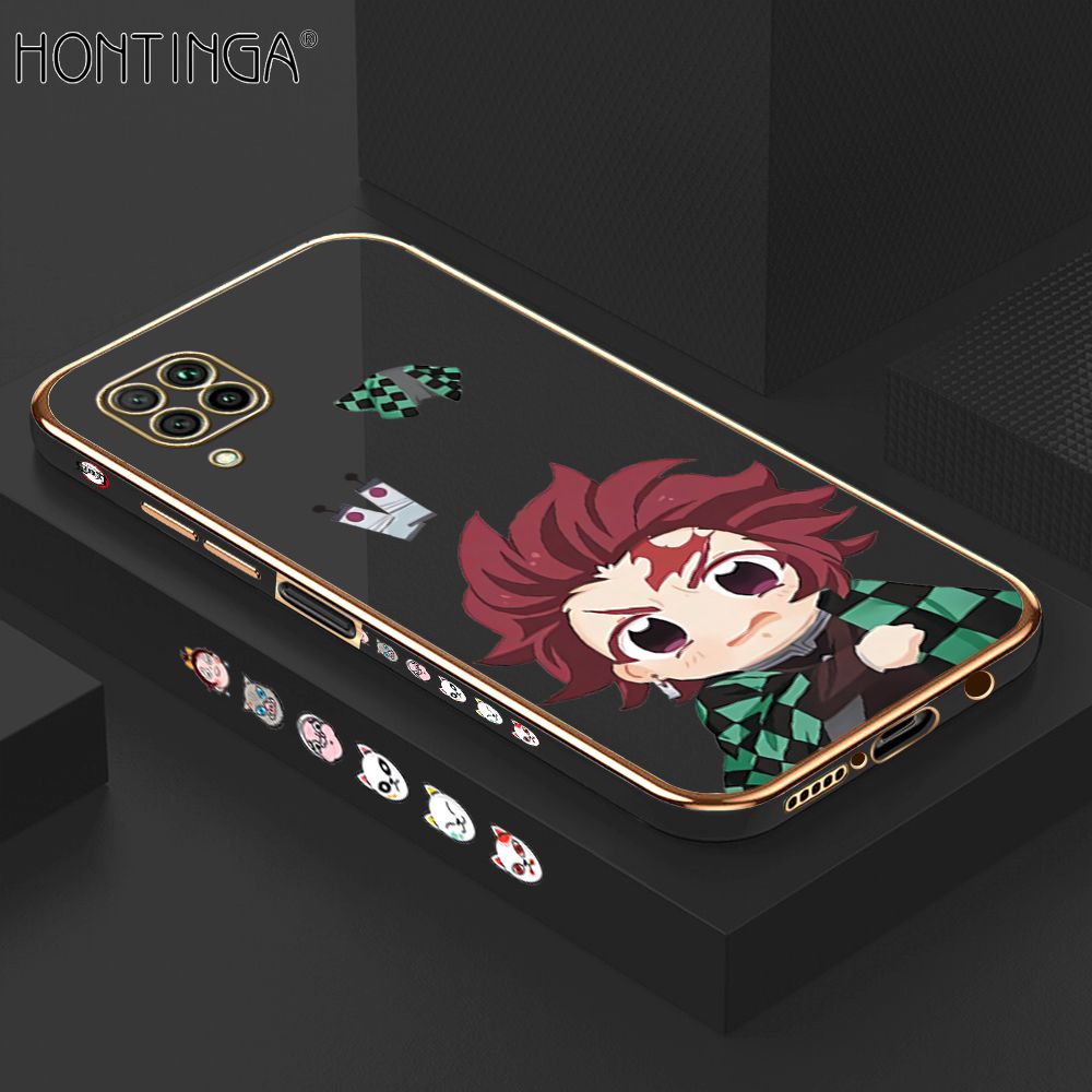 Hontinga for Huawei Nova 7I Back Cover + Free Lanyard Luxury 6D Plating Cartoon Anime Tanjirou Side Pattern Case Soft Silicone Square Mobile Cover