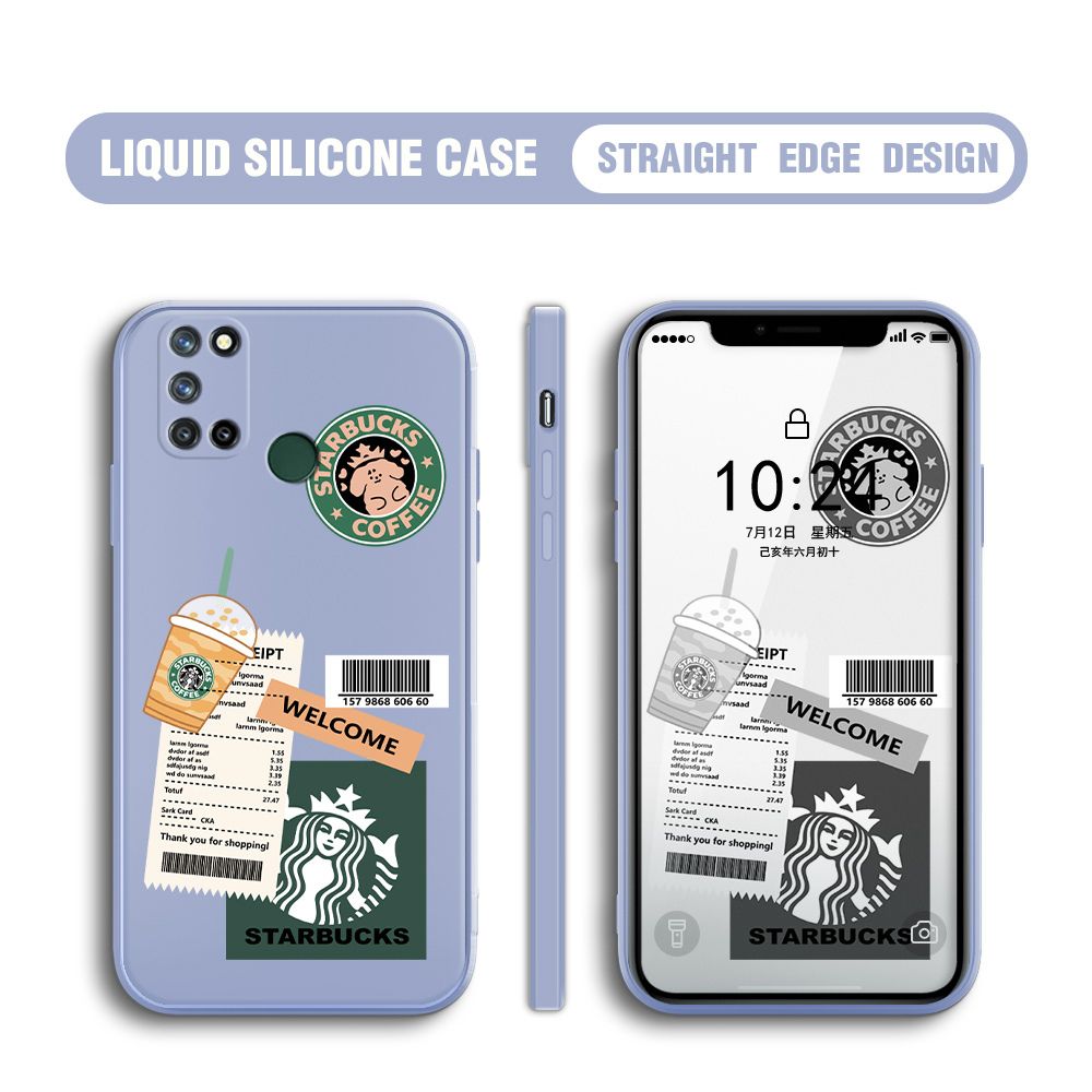 BILI for Realme 7I / Realme C17 Back Cover Creative Coffee Order Receipt Multicolor Liquid Silicone Phone Case Soft Square Lens Protection Phone Cases
