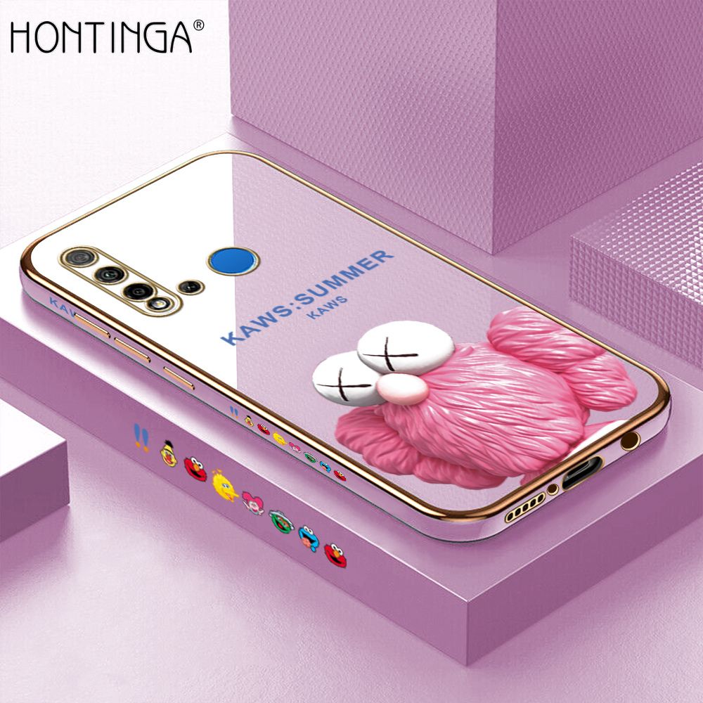 Hontinga for Huawei P20 Lite 2019 Case Luxury 6D Plating Pink Doll Side Pattern Soft Back Cover Silicone Square Phone Cases