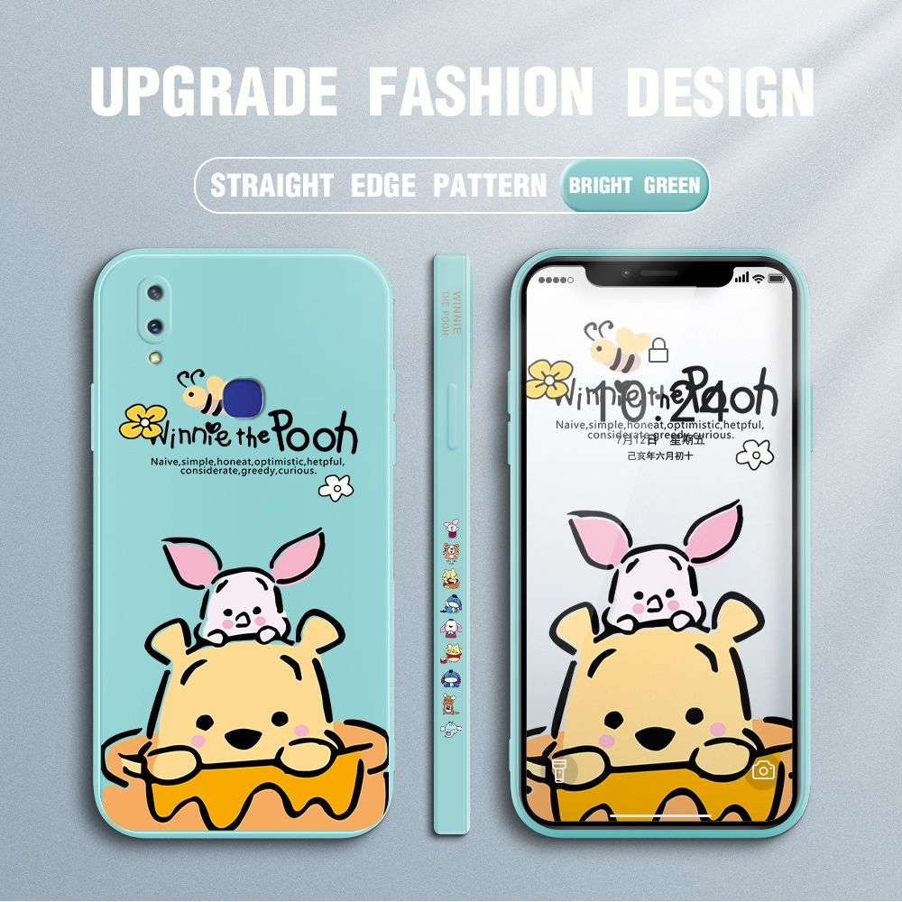 Jizetin for Vivo V11i Case Side Design Phone Cover Lovely Cartoon Pooh Bear Cover Square Edge Pattern Liquid Silicone Trend Case