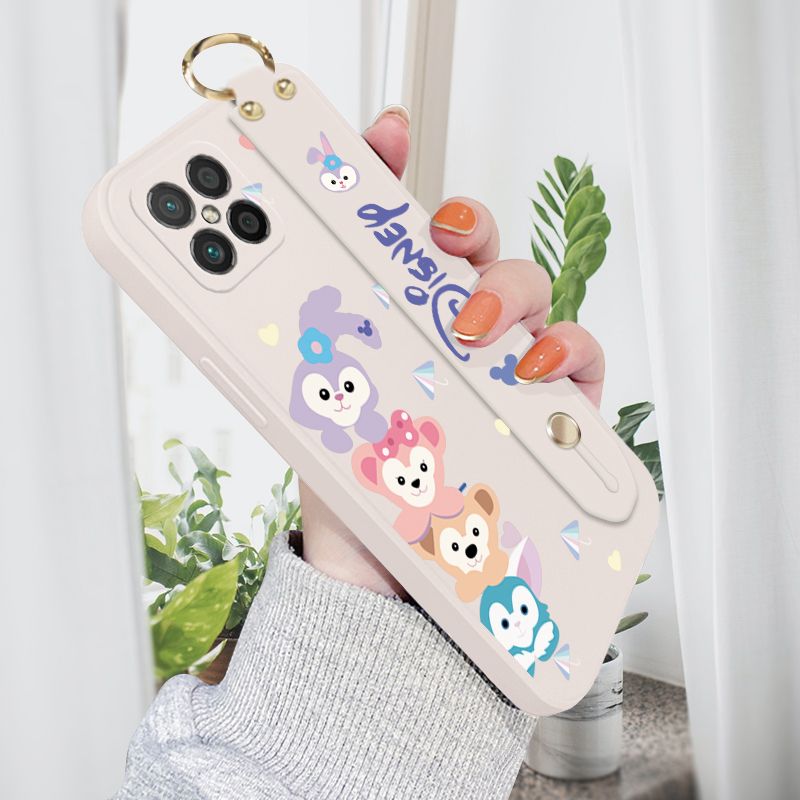 Jizetin for Huawei Nova 8 SE Wrist Strap Case Creative Cartoon Cute Bunny Cover Ultra Thin Anti Fall Liquid Silicone Phone Case
