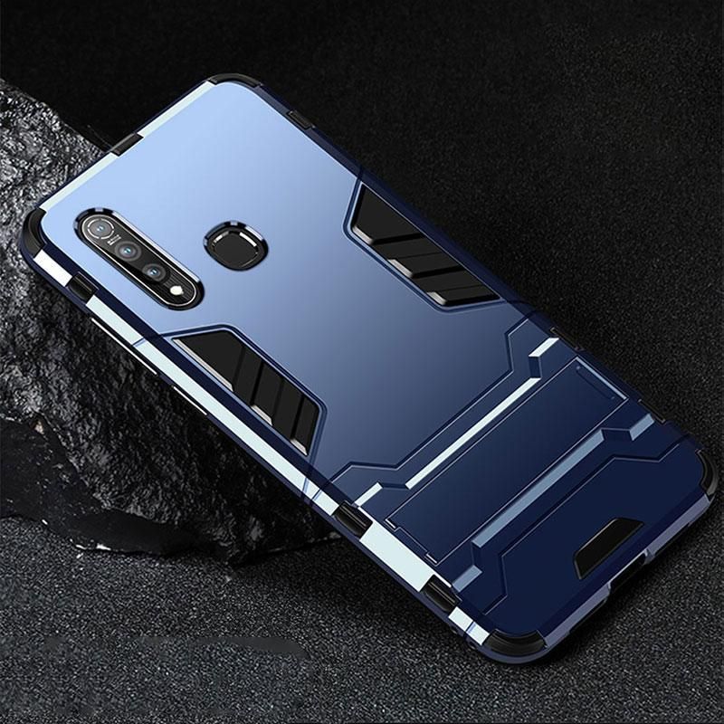 Samsung Galaxy A20s Kickstand Cover Hard PC+ Flexible Silicon Rim Bumper Armor Phone Casing Back Cover