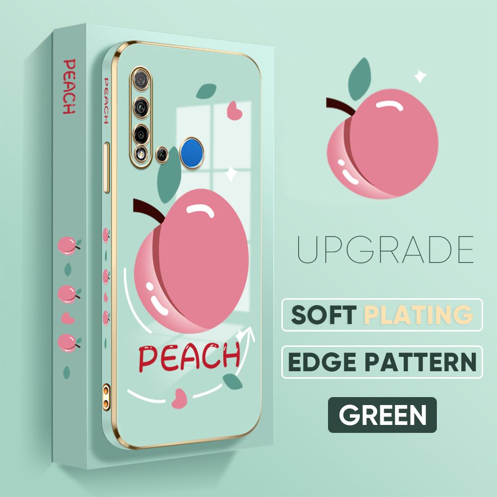 TA for Huawei Nova 5i / P20 Lite 2019 Back Cover Shiny Peach Luxury 6D Plating Case Side Pattern Soft Silicone Square Phone Case