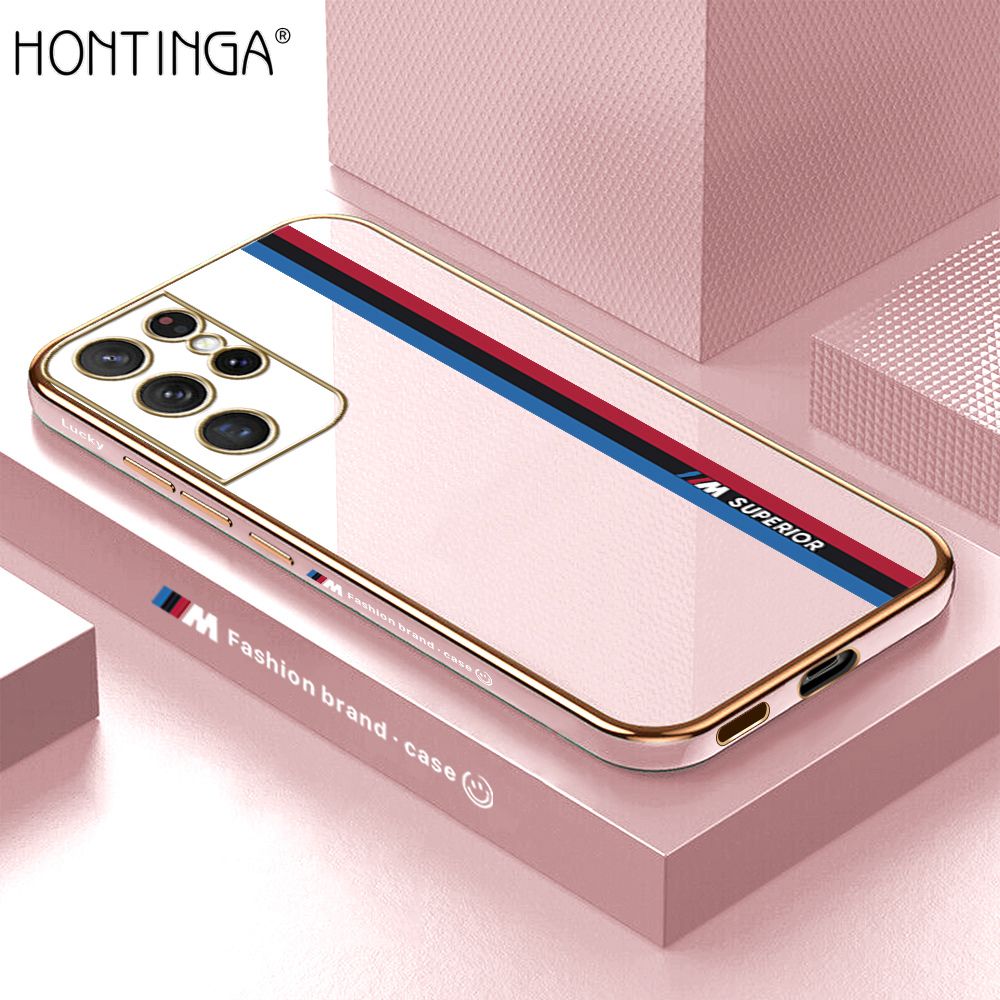 Hontinga for Samsung S21 Ultra 5G Back Cover Luxury 6D Plating Fashion Racing Side Pattern Soft Case Silicone Square Phone Cases
