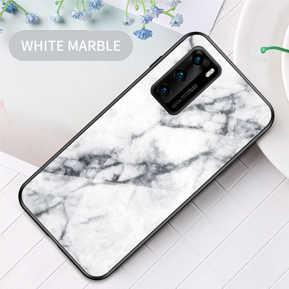 Case for Huawei P40 Tempered Glass Protective Layer on the Back and TPU Bumper Anti+shock Shock Absorption Protective Cover