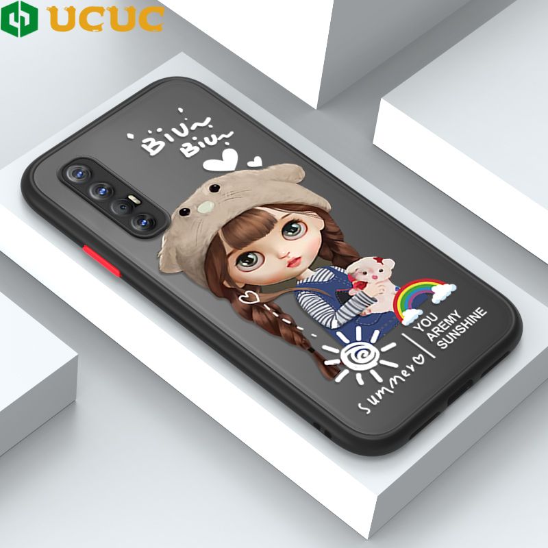 UCUC for Reno3 Pro Back Cover Rainbow Lovely Girls Frosted Transparent Hard Phone Case Thin Shockproof Full Cover Camera Protect Case
