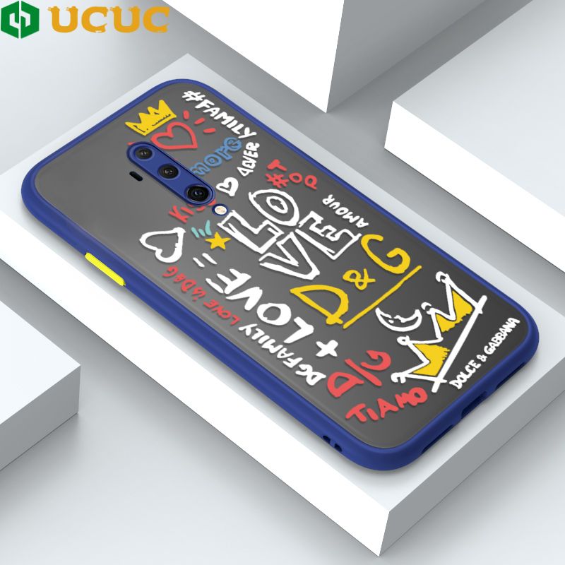 UCUC for OnePlus 7T Pro Back Cover LOVE Graffiti Frosted Transparent Hard Phone Case Thin Shockproof Full Cover Camera Protect Case