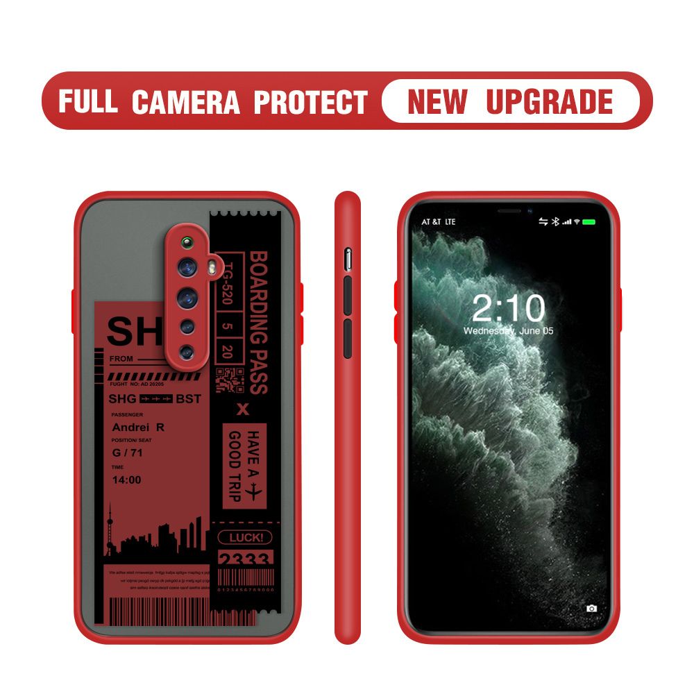 Hontinga for OPPO Reno2 Z / Reno2 F Case Cute Air Ticket City Scenery Camera Shockproof Protection Cases Edge Frosted Transparent Phone Cover