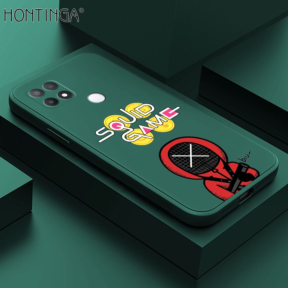 Hontinga for OPPO A15S Case Fashion Cartoon Electric Baton Judge Role Phone Cover Square Liquid Silicone Trend Phone Case