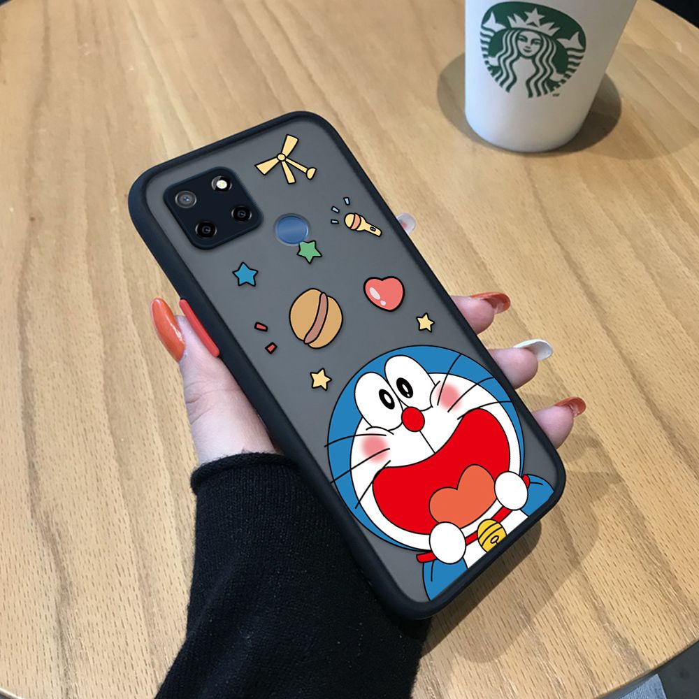 UCUC for Realme Narzo 30A / Realme Narzo 20 / Realme C12 / Realme C25 / Realme C25S Back Cover Laugh Doraemon Frosted Transparent Hard Phone Case Thin Shockproof Full Cover Camera Protect Case