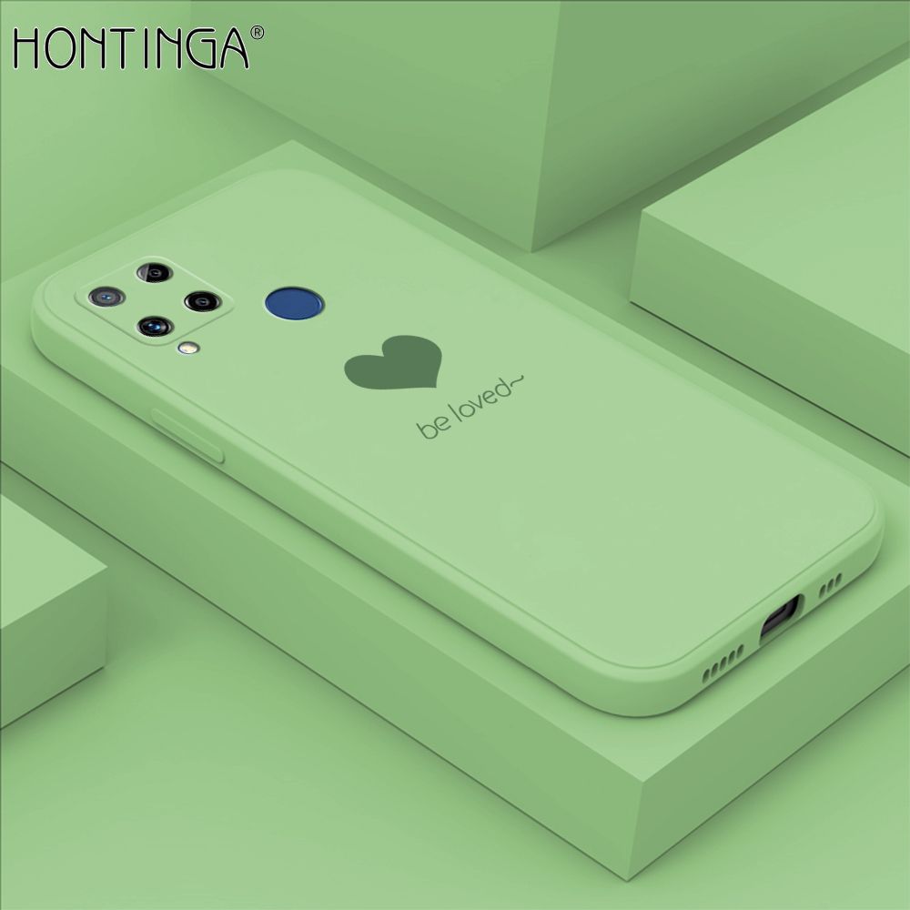 Hontinga for Realme C15 Case Simple Lover Heart Pattern Back Cover Soft Square Edge Liquid Silicone Phone Cases