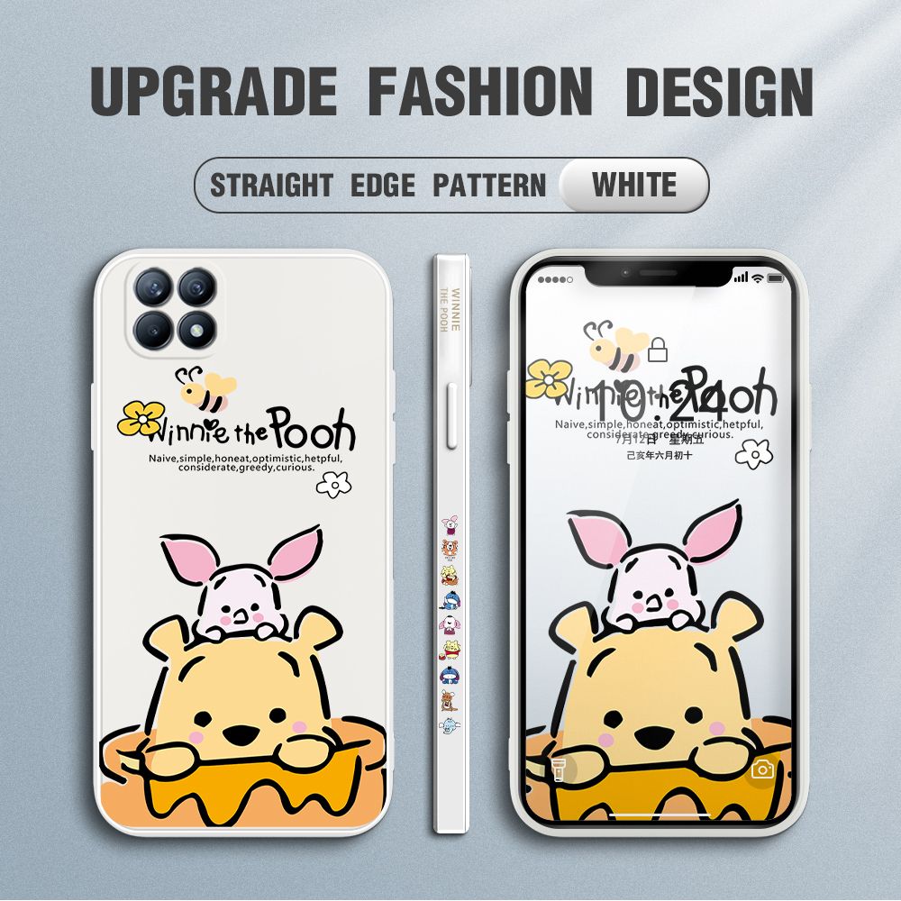Jizetin for OPPO Reno4 SE Case Side Design Phone Cover Lovely Cartoon Pooh Bear Cover Square Edge Pattern Liquid Silicone Trend Case