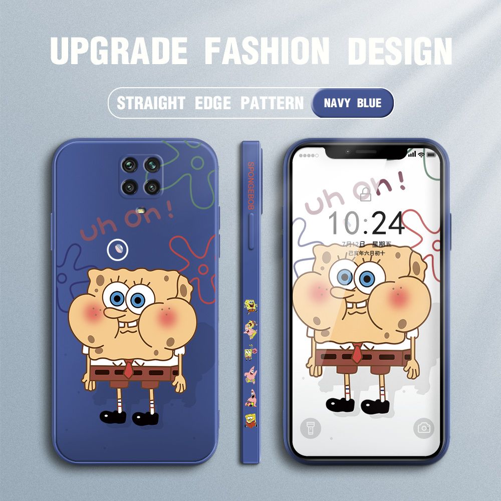 Jizetin for Redmi Note 9 Pro / Note 9S / Note 9 Pro Max / Poco M2 Pro Case Side Design Phone Cover New Cartoon SpongeBob SquarePants Cover Square Edge Pattern Liquid Silicone Trend Case