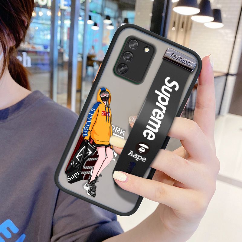 UCUC for Samsung Galaxy S10 Lite Wrist Strap Case Creative Cartoon Handsome Girl Wristband Printing Cover Shockproof Frosted Phone Case