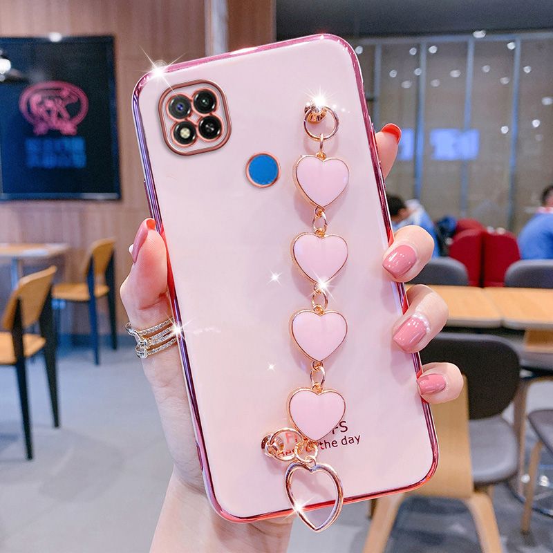For Xiaomi Redmi 9C Cover, with Luxury Love Heart Bracelet Fashion Plating Soft Phone Cover Case Pretty Girls Woman Cases Soft Silicone Bumper Shockproof Protection Back Cover