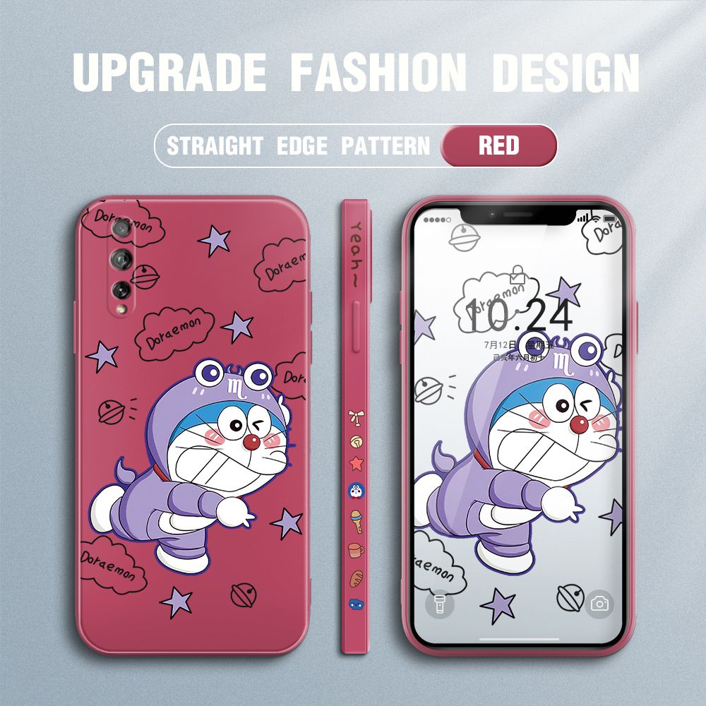 Jizetin for Huawei Y8P Case Cute Cartoon Purple Doraemon Anime Side Design Phone Case Ultra Soft Edge Pattern Liquid Silicone Phone Cases