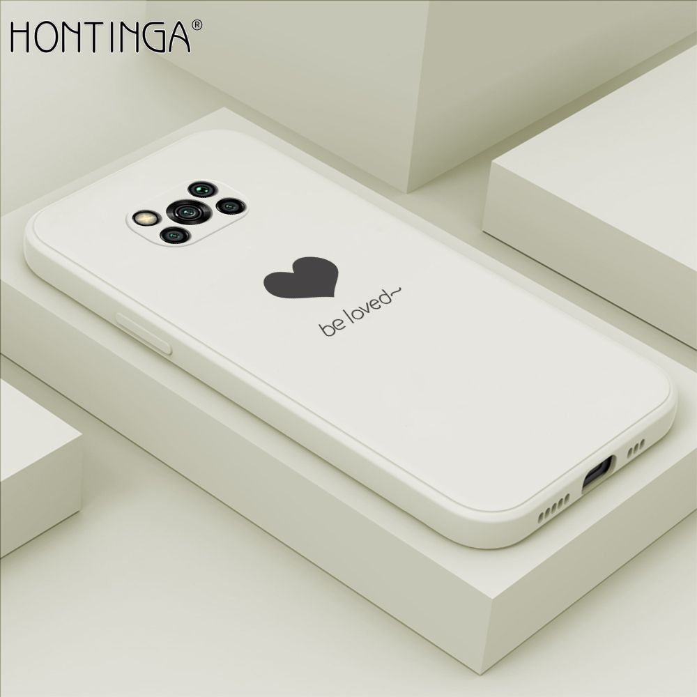 Hontinga for Xiaomi Poco X3 NFC Case Simple Lover Heart Pattern Back Cover Soft Square Edge Liquid Silicone Phone Cases