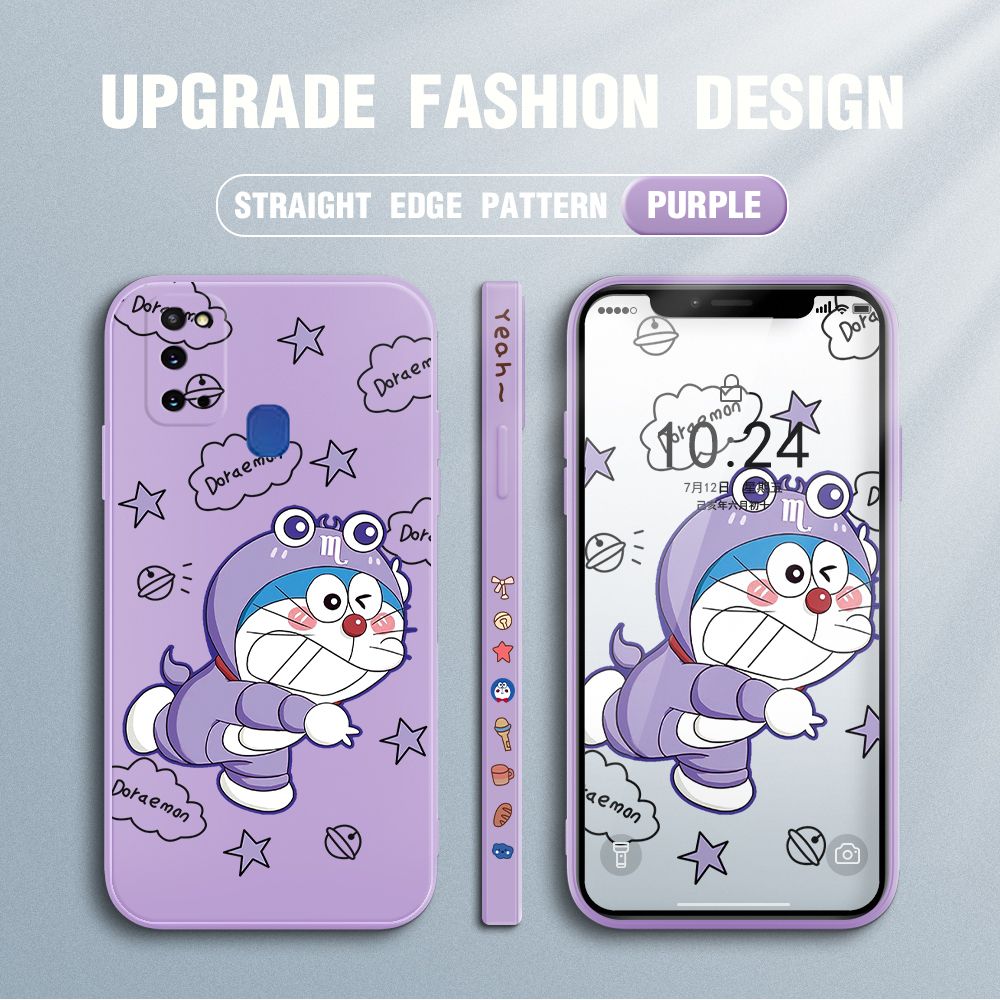 Jizetin for Samsung Galaxy M31 Case Cute Cartoon Purple Doraemon Anime Side Design Phone Case Ultra Soft Edge Pattern Liquid Silicone Phone Cases