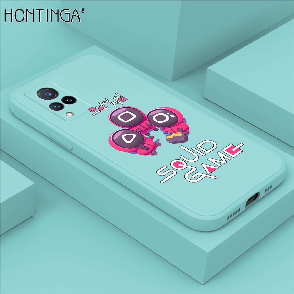 Hontinga for Vivo V21 5G Case Cute Cartoon Cute Squid Character Phone Cover Square Liquid Silicone Shockproof Phone Protective Case