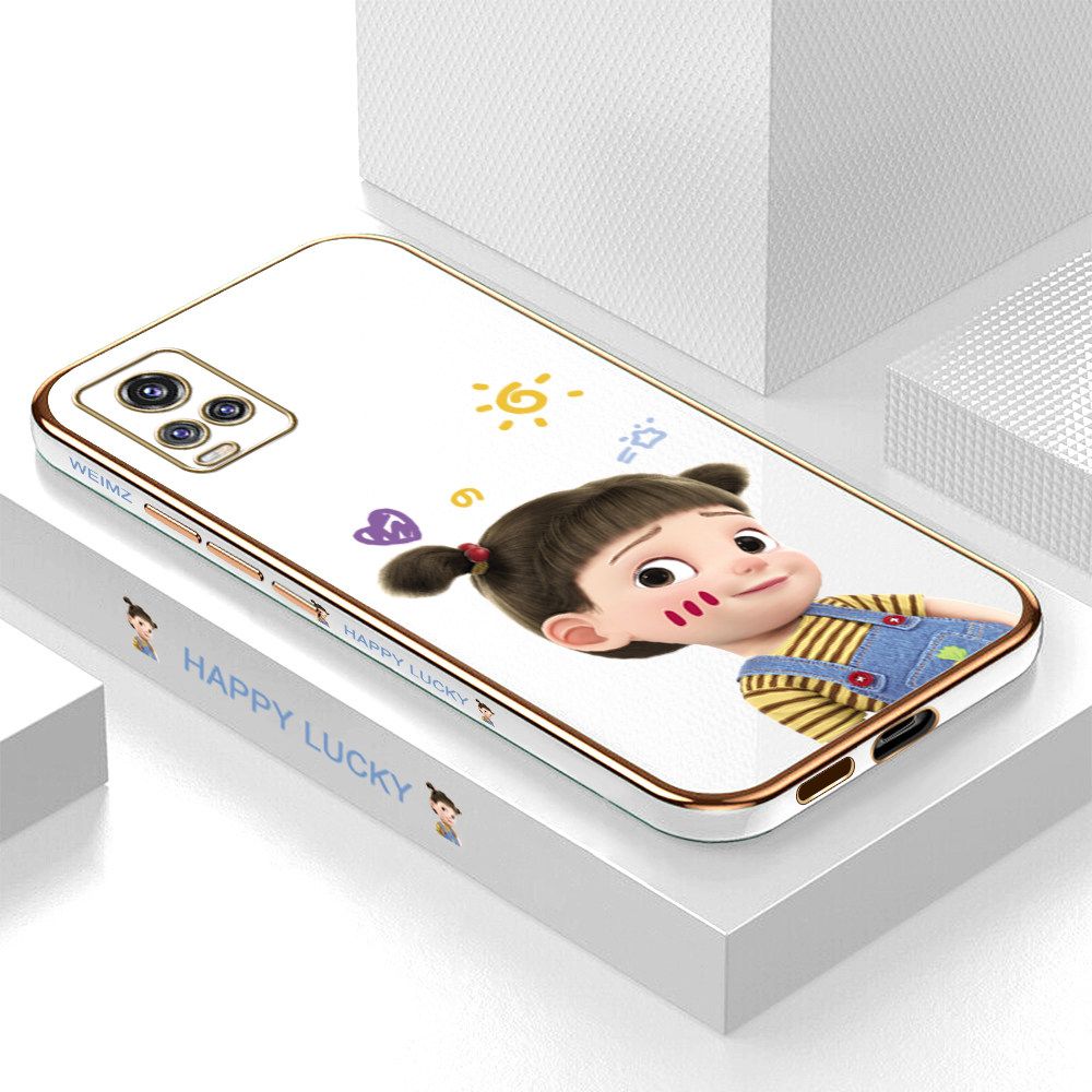 ZeroQiQi for Vivo V20 Pro Back Cover Cute Girl Luxury 6D Plating Case Side Pattern Soft Silicone Square Mobile Phone Cases + Free Lanyard