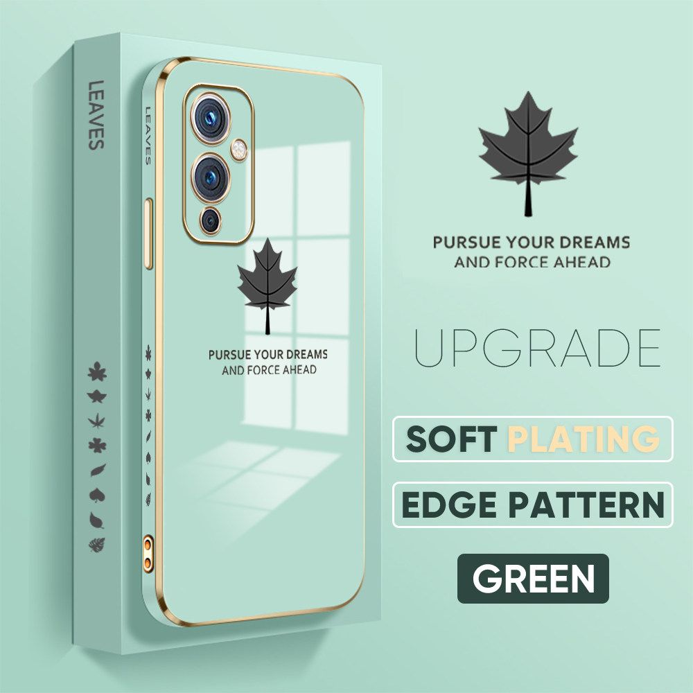 TA for OnePlus 9 Back Cover + Free Lanyard Maple Leaf Luxury 6D Plating Case Side Pattern Soft Silicone Square Phone Cases
