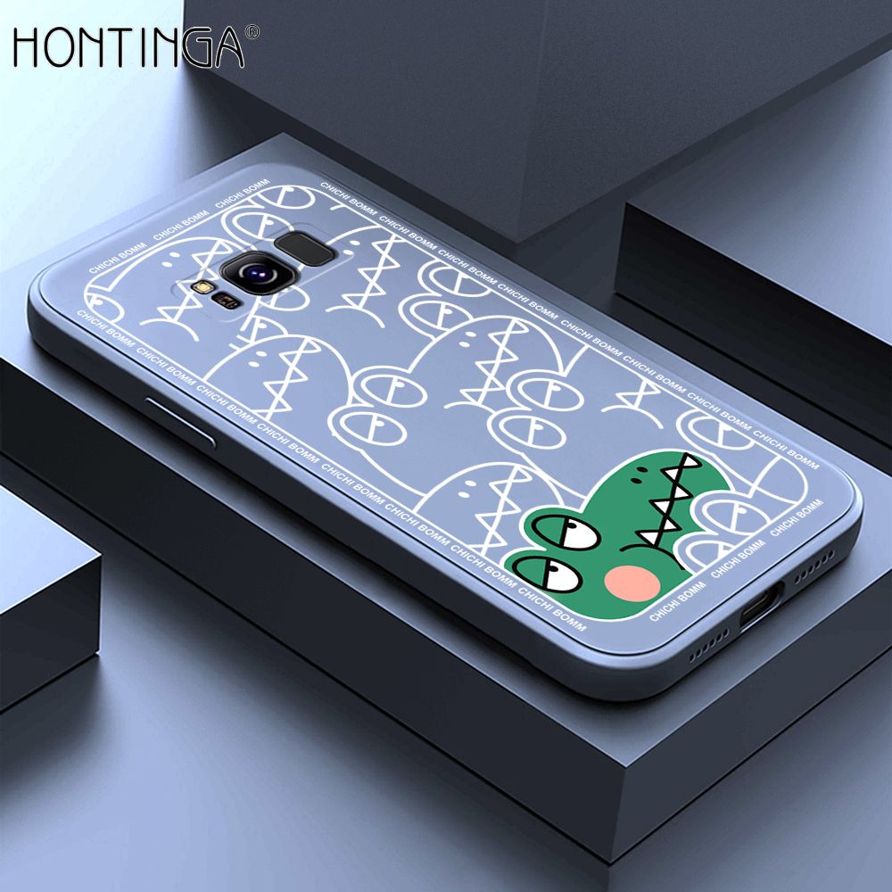 Hontinga for Samsung S8 Case Cartoon Crocodile Alligator Phone Case Phone Case Soft Square Edge Silicone Cases Full Lens Cover Shockproof Protection Cover