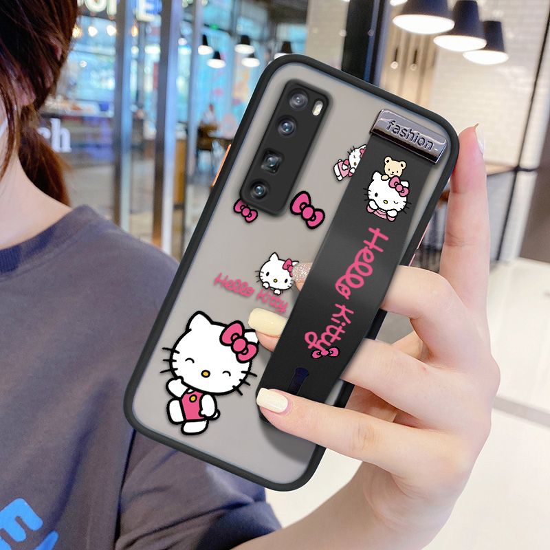 UCUC for Huawei Nova 7 Pro Wrist Strap Case Lovely KT Cat Wristband Printing Cover Shockproof Ultra Thin Phone Case