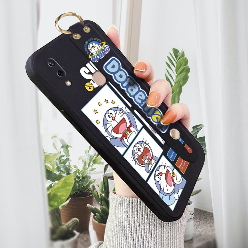 ZeroQiQi for Vivo V9 Wrist Strap Case Cute Cute Cartoon Blue Cat Daily Life Cover Square Edge Liquid Silicone Creative Phone Protective Cases