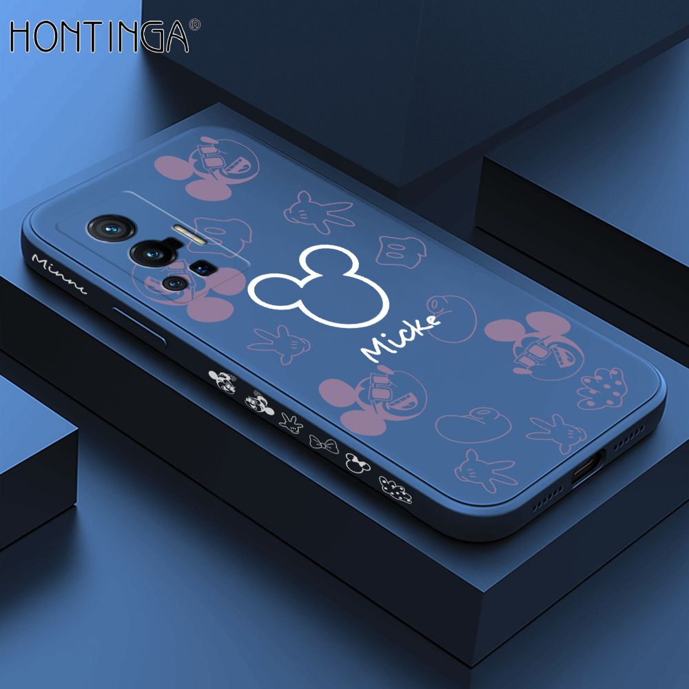 Hontinga for Vivo X70 Pro 5G Case Side Design Cute Mouse Avatar Back Cover Soft Square Edge Pattern Liquid Silicone Trend Phone Cases
