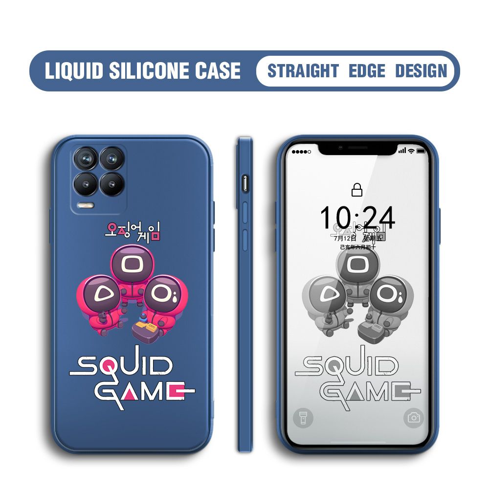 Jizetin for Realme 8 Case Cute Cartoon Cute Squid Character Phone Cover Square Liquid Silicone Shockproof Phone Protective Case