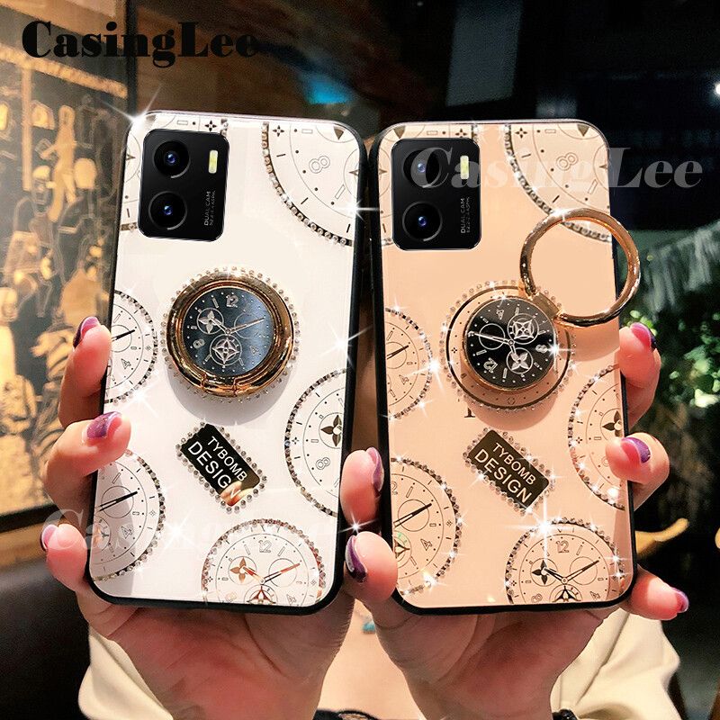 CasingLee For VIVO Y15A case Navigation Magnetic Ring Holder Luxury Diamond clock Mirror Back Cover VIVO Y15A Phone cases cover Luxury with Lanyard For girls and Boys