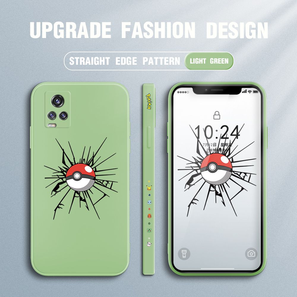 Jizetin for Vivo V20 Pro Case Cartoon Pokémon Pocket Monster Design Side Design Phone Case Square Edge Pattern Liquid Silicone Cases Full Cover Camera Shockproof Protective Case