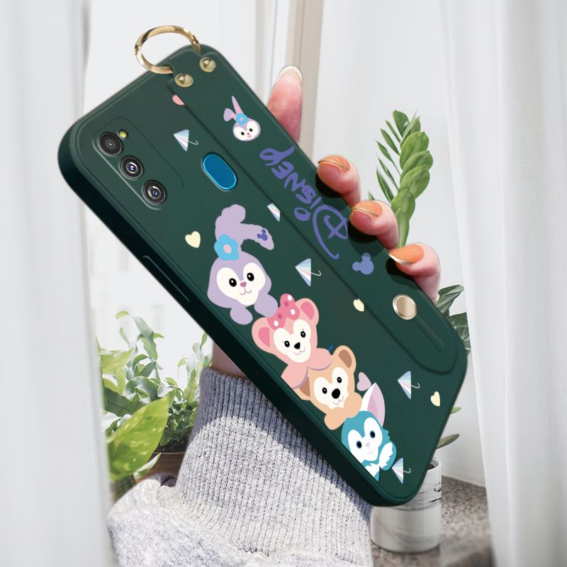 Jizetin for Samsung Galaxy M21 / M30S Wrist Strap Case Creative Cartoon Cute Bunny Cover Ultra Thin Anti Fall Liquid Silicone Phone Case