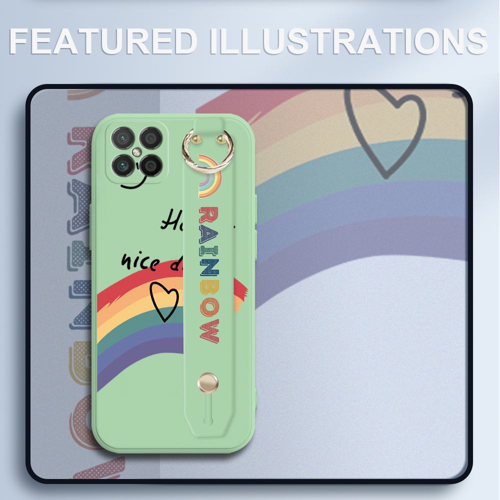 UCUC for Huawei Nova 8 SE Wrist Strap Case INS Style Smile Rainbow Cover Ultra Thin Anti Fall Liquid Silicone Phone Case