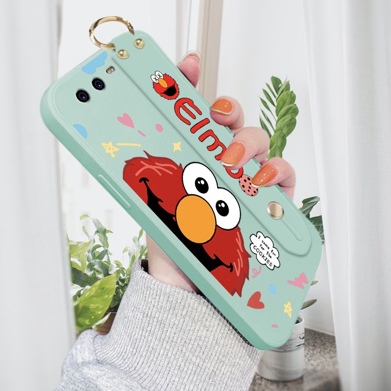 Jizetin for Huawei P10 Wrist Strap Case Creative Cartoon Red Haired Monster Cover Ultra Thin Anti Fall Liquid Silicone Phone Case