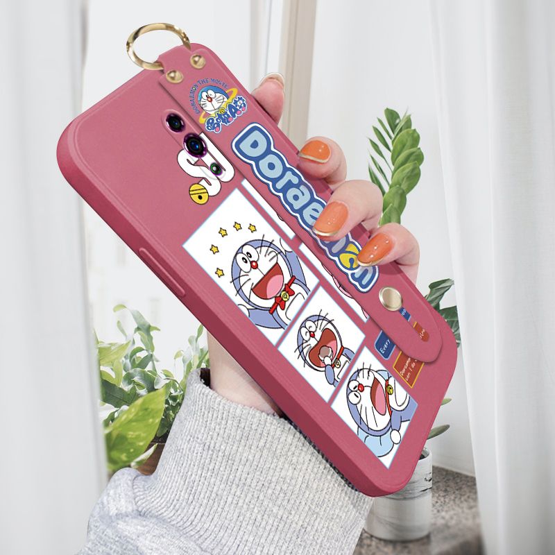Jizetin for OPPO Reno Wrist Strap Case Creative Cartoon Doraemon's Daily Life Cover Ultra Thin Anti Fall Liquid Silicone Phone Case