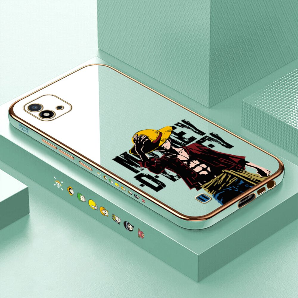 Luxury 6D Plating Case for Realme C11 2021 Handsome Luffy Side Pattern Back Cover Soft Silicone Square Phone Cases + Free Lanyard