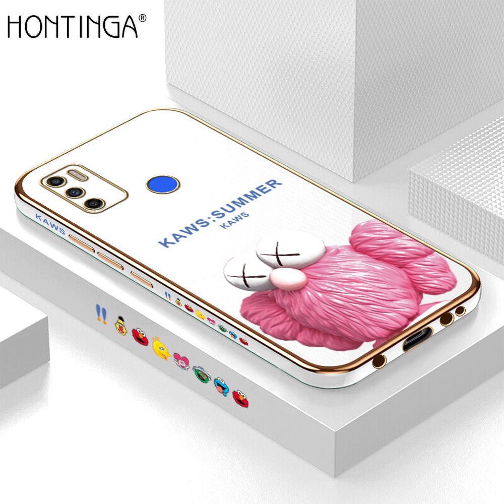 Hontinga for Tecno Spark 5 Air / Spark 6 Air Back Cover Luxury 6D Plating Pink Doll Side Pattern Case Soft Silicone Square Phone Cases