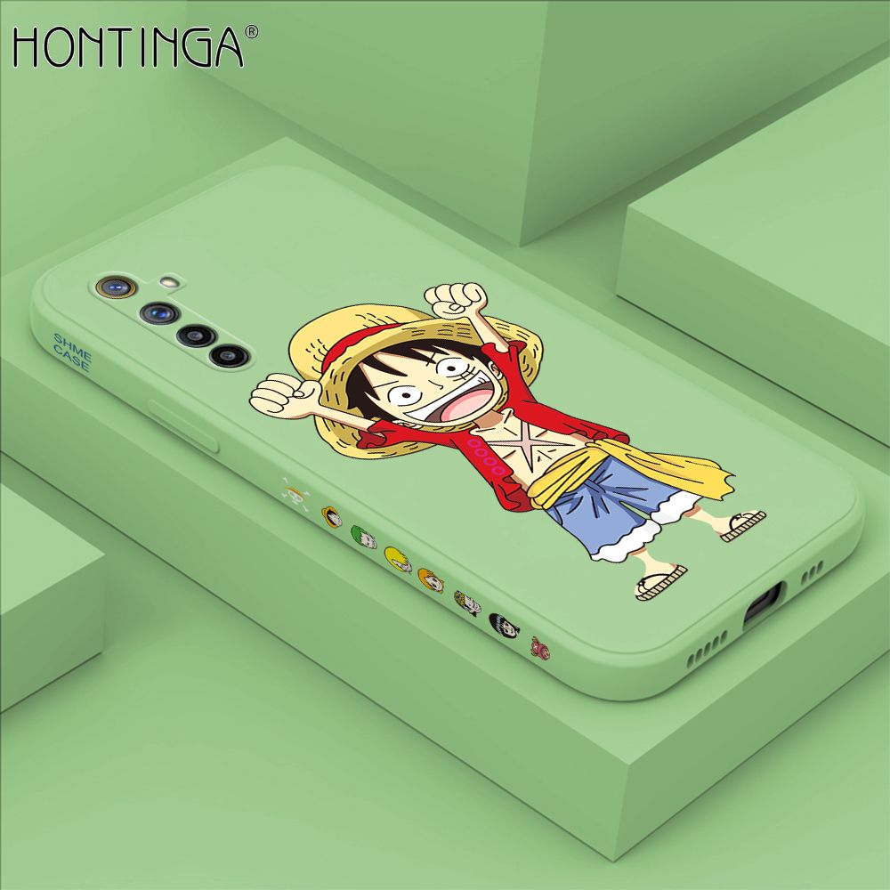 Hontinga for Realme 6 / Narzo Case Side Design Anime Cartoon Luffy Back Cover Soft Square Edge Pattern Liquid Silicone Trend Phone Cases