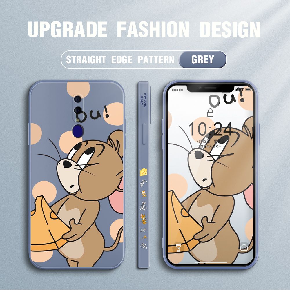 Jizetin for OPPO F11 Case Tom and Jerry Design Side Design Phone Case Square Edge Pattern Liquid Silicone Cases Full Cover Camera Shockproof Protective Case