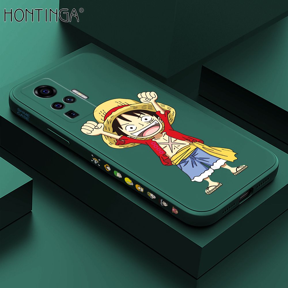 Hontinga for Vivo X50 Pro 5G Case Side Design Anime Cartoon Luffy Back Cover Soft Square Edge Pattern Liquid Silicone Trend Phone Cases