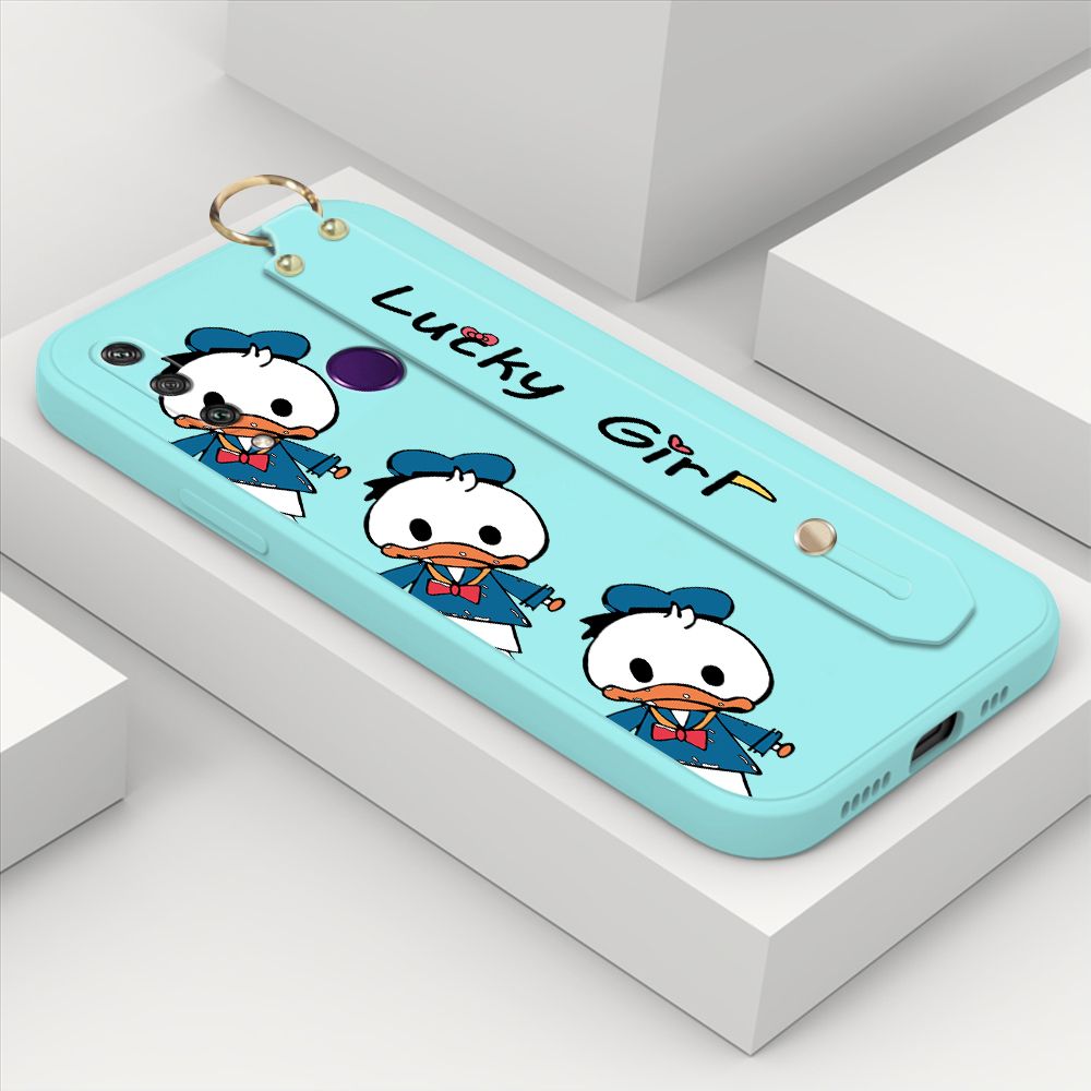 ZeroQiQi for Huawei Y6P Wrist Strap Case Cute Cartoon Little Duck Phone Case Square Edge Liquid Silicone Case Full Cover Camera Shockproof Protective Cases