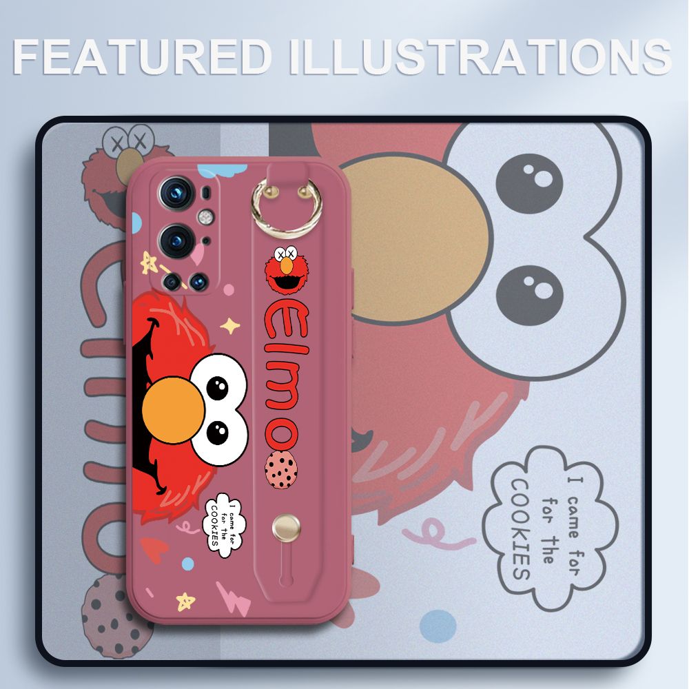 UCUC for OnePlus 9 Pro Wrist Strap Case Creative Cartoon Red Haired Monster Cover Ultra Thin Anti Fall Liquid Silicone Phone Case