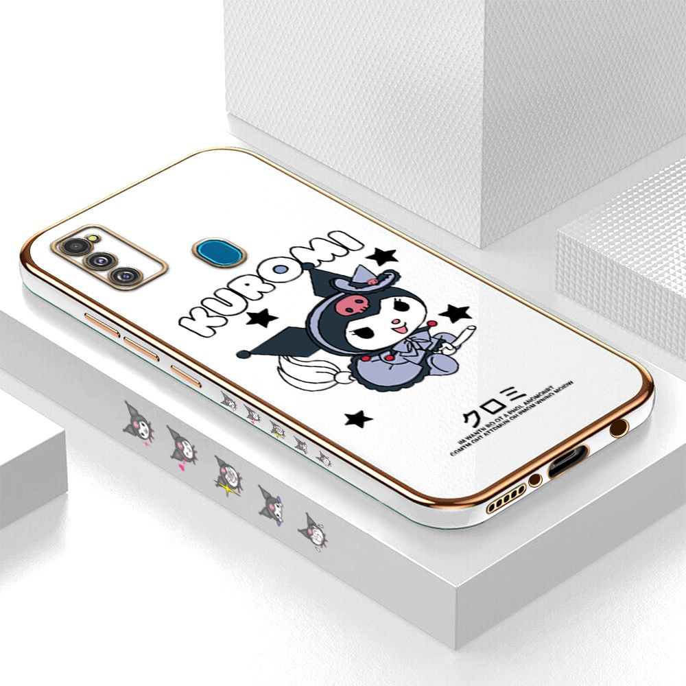Luxury 6D Plating Case for Samsung M21 M30S Cartoon Little Witch Side Pattern Back Cover Soft Silicone Square Phone Cases + Free Lanyard