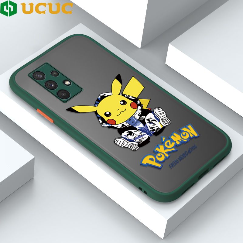 UCUC for Samsung Galaxy A32 4G Back Cover Wrapped Pikachu Frosted Transparent Hard Phone Case Thin Shockproof Full Cover Camera Protect Case