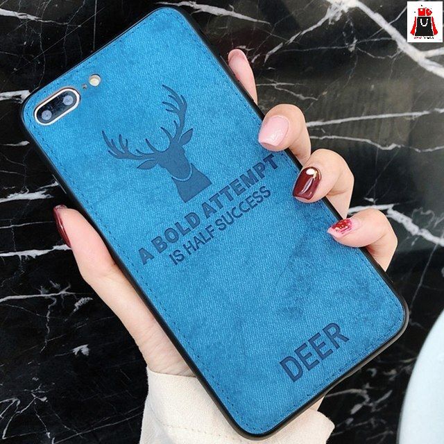 Oppo A3s Hybrid  Ultra Thin TPU Cloth Fabric Canvas Stripe Moose Pattern Soft Deer Back Phone Cover Case