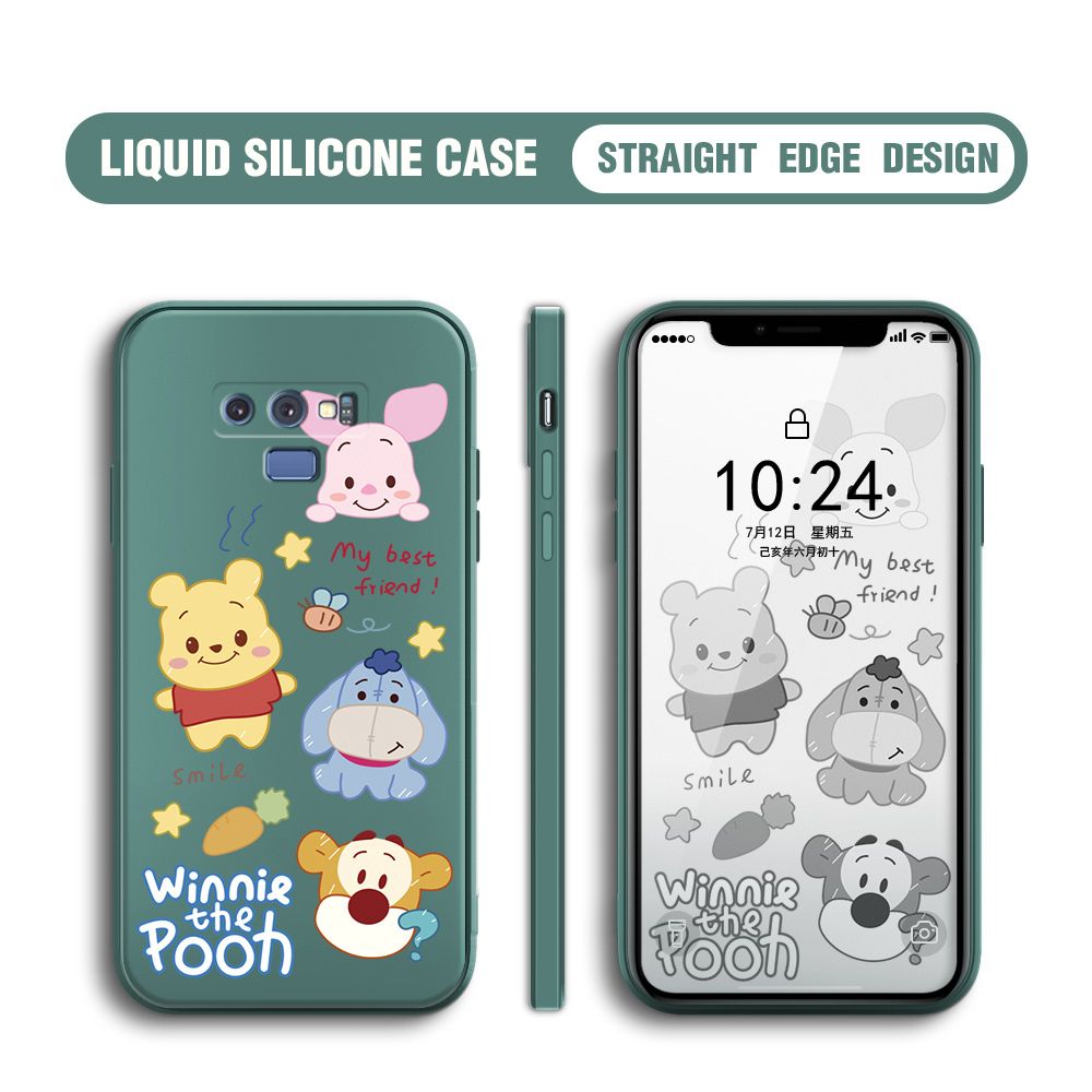 BILI for Samsung Galaxy Note 9 Back Cover Cute Winne Friends Multicolor Liquid Silicone Phone Case Soft Square Lens Protection Phone Cases