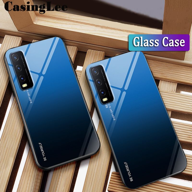 Casinglee For VIVO Y20 / VIVO Y20S case Gradient Tempered Glass Protector Phone case for VIVO Y20S / VIVO Y20 Phone Case Cover
